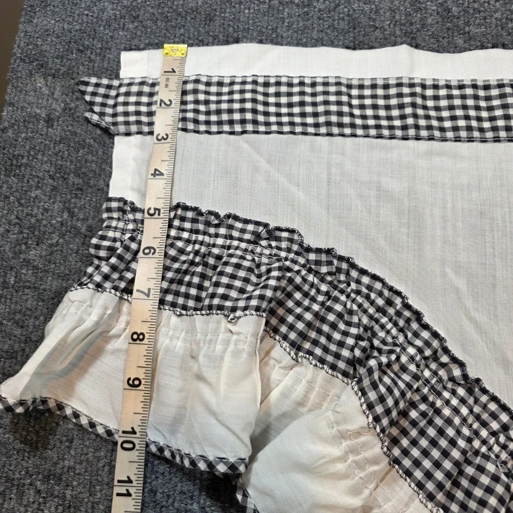 Set Black White Check Cotton Ruffled Swag Valance Gingham  Farmhouse Vtg Curtain